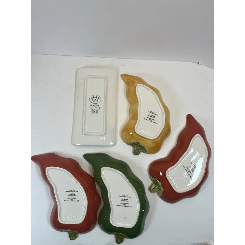 Clay Art Chili Fiesta Chili Pepper Serving Dipping Dishes Hand‎ Painted Set Of 5